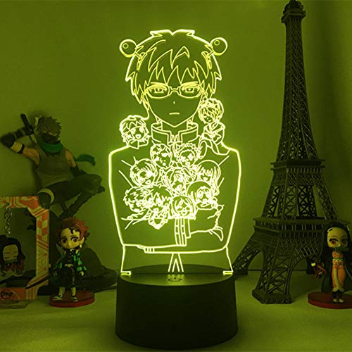 Bunte 3D-LED-Illusionslampe Cartoon-Thema das schreckliche Leben von Saiki K Nachtlicht Tolle Schlafzimmer Dekoration Kind Geburtstagsgeschenk-7 Farben Keine Fernbedienung von Lbvrgg