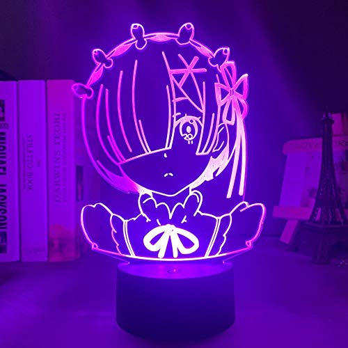 REM RE ZERO-LED-Schlafzimmer Nachtlicht 3D-Lampe mit Berührungssensor Farbe wechseln für Kinder Schlafzimmer Dekoration Manga Geschenk-16 Farbe mit Fernbedienung von Lbvrgg