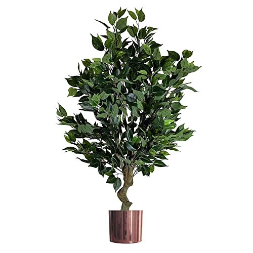 Leaf Künstlicher Baum im Topf, gemischte Materialien, 100 cm Busch, Ficus-Kupfer von Leaf