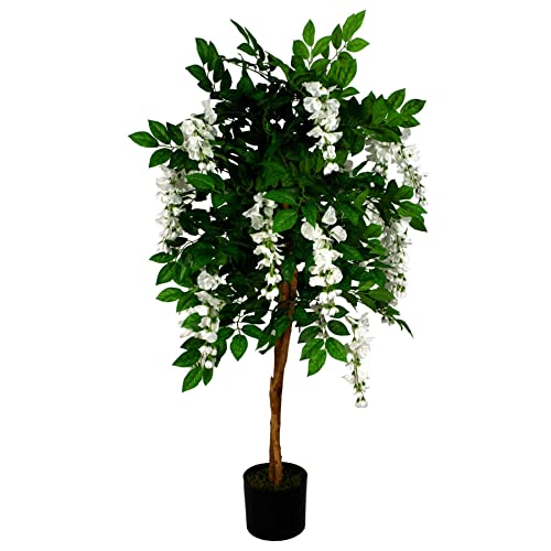 Leaf Design UK Künstlicher Glyzinienbaum, realistisch, 130 cm, Weiß, LEAF-7388 von Leaf