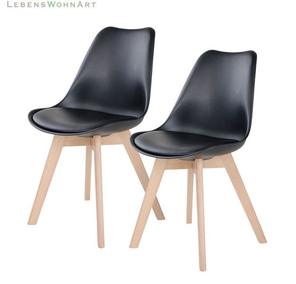 LebensWohnArt Stuhl Design Stuhl DELMO (2er Set) schwarz + Holzbeine von LebensWohnArt