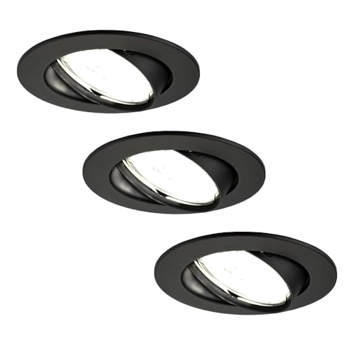 Ledvion 3er Pack LED Einbaustrahler Schwarz, Amsterdam, 5W, 6500K, ø82mm, Dimmbar, Bad Einbauleuchten, Deckenspots Deckenstrahler, Einbauspots, Einbaustrahler Rahmen von Ledvion