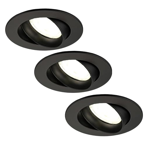 Ledvion 3er Pack LED Einbaustrahler Schwarz, Rio, 5W, 4000K, ø85mm, Dimmbar, Bad Einbauleuchten, Deckenspots Deckenstrahler, Einbauspots, Einbaustrahler Rahmen von Ledvion