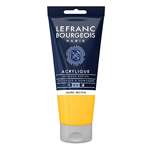 Lefranc Bourgeois 300390 Fine Acrylfarbe - Gelb Mittel, 80ml Tube, cremige Acrylfarbe auf Wasserbasis, schnell trocknend, lichtecht, wasserfest von Sundeer