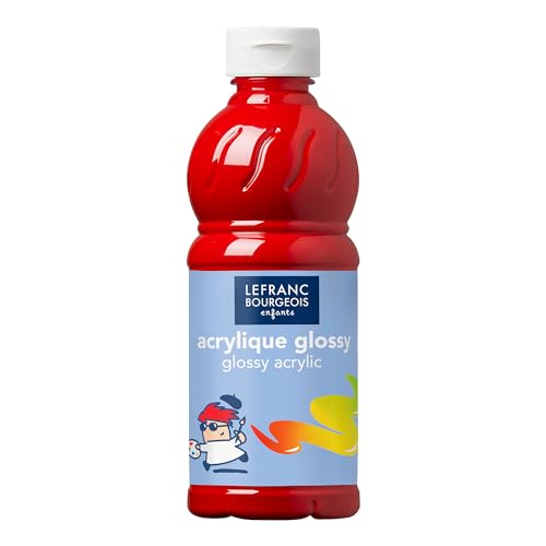 Lefranc Bourgeois 188302 Glossy Kinder - Acrylfarbe, gebrauchsfertige flüssige Acrylfarbe, glänzend und wasserfest, Ideal auf Papier, Karton, Holz, Gips, Metall, Plastik, 500ml Flasche - Leuchtendrot von Lefranc Bourgeois