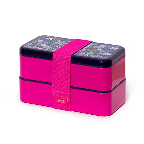Legami - Lunchbox, 18 x 10 cm, langlebiges Material, inklusive 2 Tabletts, 3 Besteck aus Kunststoff und einem elastischen Band, Thema Flora von LEGAMI