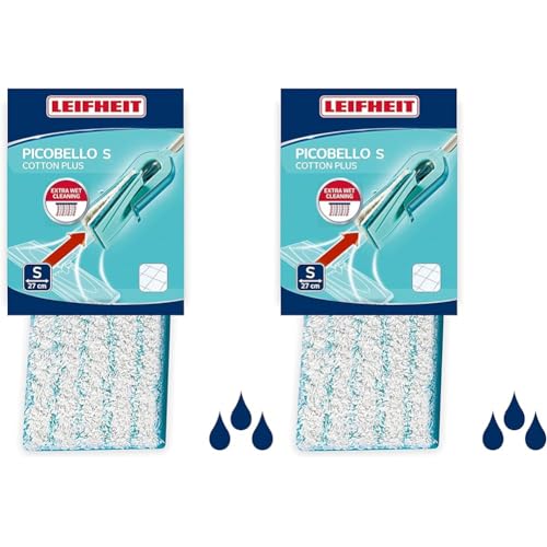 Leifheit Wischpad Picobello S Cotton Plus für Bodenwischer Picobello S, Wischbezug für hartnäckigen Schmutz, Wischmopp für Stein- und Fliesenböden (Packung mit 2) von Leifheit