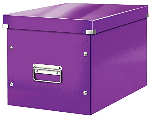 Leitz WOW Click & Store Aufbewahrungsbox mit Griffen, Würfelform groß passend für Kallax Regal, stabil und faltbar, Violett, 61080062 von Leitz