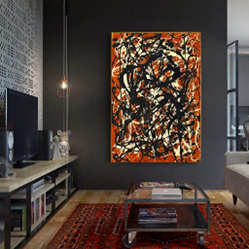 Canvas oil painting Jackson Pollock《Free Form》Artwork Poster Picture Modern Wall Art decor Home Living room Decoration 16x24inch/40x60cm with-Golden-Frame von Leju Art