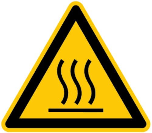 LEMAX® Warnschild, Warnung vor heißer Oberfläche W017 DIN EN ISO 7010 Alu geprägt gelb/schwarz, 200mm von LEMAX