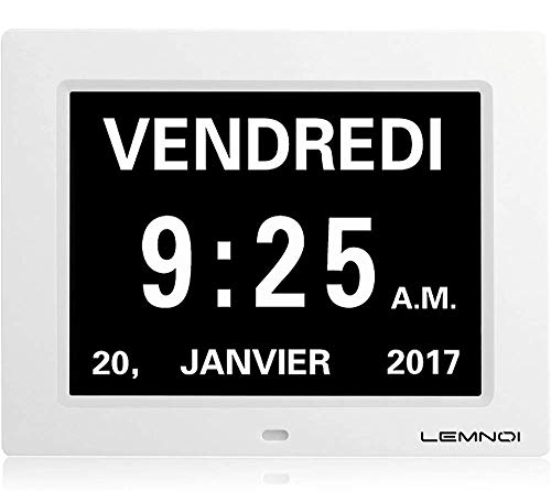 Lemnoi Seniorenuhr Demenz 8 Zoll Digitaluhr Kalender Nicht,Abgekürztes Automatisches Dimmen in 8 Sprachen für Senioren und Demenzkranke von Lemnoi