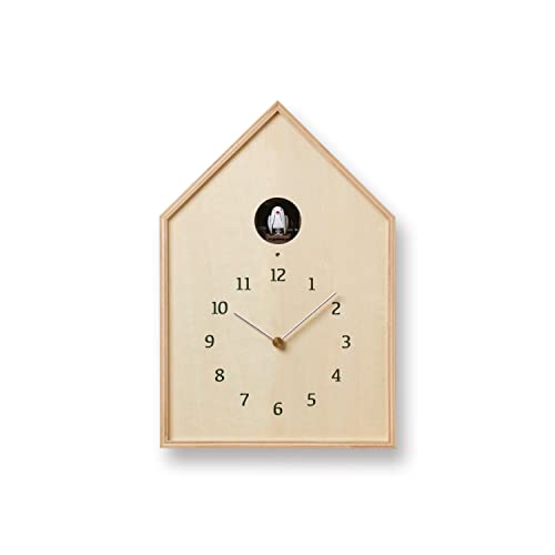 Lemnos Kuckucksuhr Birdhouse/Designer Cuckoo Clock aus Japan/Kuckucksuhr mit Batterie und Lichtsensor/Vogeluhr aus Holz/Kuckucksuhr modern Design - Farbe Natur von Lemnos