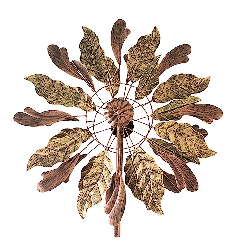 LEMODO Windrad Leaves mit gegenläufigen Rotoren | Gartendeko 213 cm hoch | Windmühle in Kupferoptik | Windskulptur mit Charme | Gartenstecker als Garten-Highlight von Lemodo