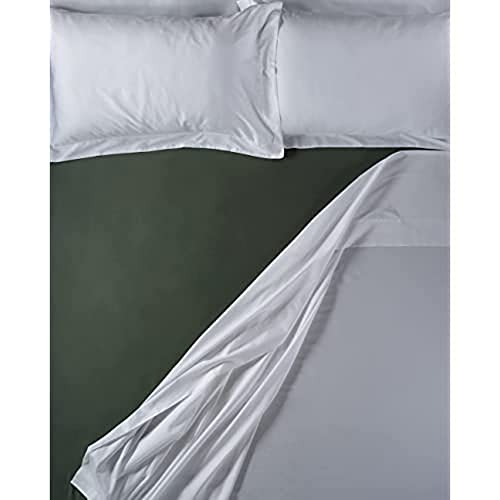 LENZUOLISSIMI - Bettwäsche aus Satin-Baumwolle, Fadenzahl 300, mit Ecken für Doppelbett, 160 x 200 cm,, Moosgrün von Lenzuolissimi
