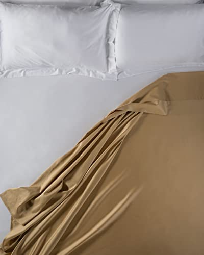 LENZUOLISSIMI - Queensize-Bettlaken aus Satin, Baumwoll-Satin, Fadenzahl 300, 240 x 290 cm, hergestellt in Italien, Karamell von Lenzuolissimi