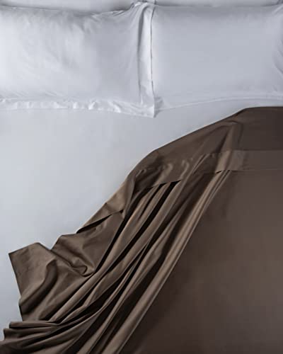 LENZUOLISSIMI - Queen-Bettlaken für Doppelbett, aus Satin-Baumwolle, Fadenzahl 300, 240 x 290 cm, hergestellt in Italien, Braun von Lenzuolissimi