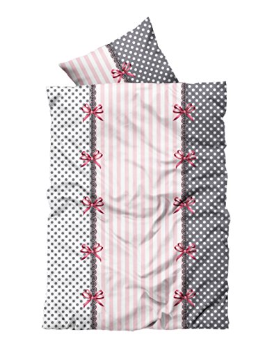 Leonado-Vicenti 3 TLG Flausch Bettwäsche 200x200 cm rosa grau Doppelbett Thermofleece von Leonado Vicenti