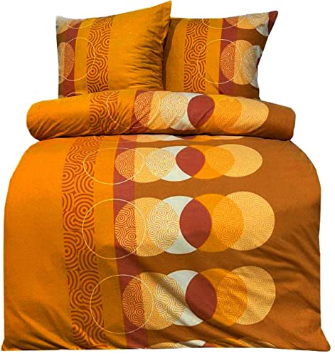 Leonado Vicenti Fleece Bettwäsche 135 x 200 cm 4 TLG mit Reißverschluß kuschelig warme Winter Bettwäsche Kreise Orangetöne von Leonado Vicenti