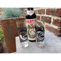 2 Vintage Martini Gläser Aus Der Film Edition, La Vita E Un Cinema Baby, Werbung Retro Martini, Sammlungsleiste von Leonascollections