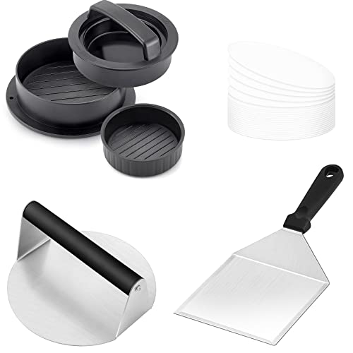 4 Stück Burger Smasher Werkzeug, Leonyo Grillzubehör mit Edelstahl Smash Burger Presse, Metall Extra Breit Burger Spatel, Hamburger Patty Maker mit 60 Wachspapieren, Flat Top Grill Kochen von Leonyo