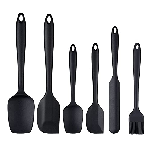 Lepidi 6 Stück Silicone Spatula Set, Silikon Spatel Hitzebeständig, Teigschaber Set, Antihaft-Silikon-Küchenutensilien, Silikonspatel für Küche Backen, Mischen, Kuchen Dekorieren(Schwarz) von Lepidi