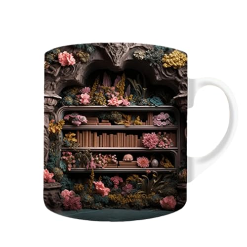 3D Bücherregal Tasse | 3D Bücherregale Becher Herbst Tasse | Kreativ Mehrzweck Keramik Bücher Regal | 3D Weißes Kaffeetassen Bücherregal | Ästhetische Raumdekoration Geschenke für Buchliebhaber von leryveo