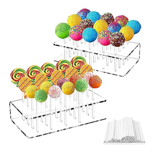 2 Stück Lollipop Ständer, 20 Löcher Cake Pop Ständer Acryl Lollipop Holder mit 100 Cake Pop Stiele Lollipop Halter Ständer für Hochzeit, Geburtstag, Abschlussball, Dessert Tisch Hochzeit Party Deko von Les-Theresa