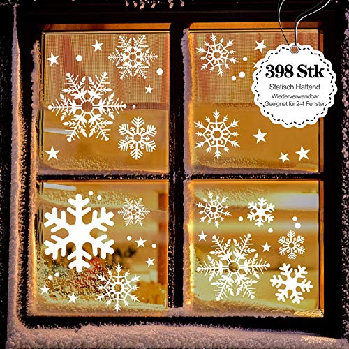 LessMo 398 PCS Fensterbilder Weihnachten Selbstklebend, Fensterdeko Weihnachten, Party Neujahrsbedarf, DIY-Dekorationen für Türen, Fenster und Vitrinen, Weihnachten Theme Party, PVC von LessMo