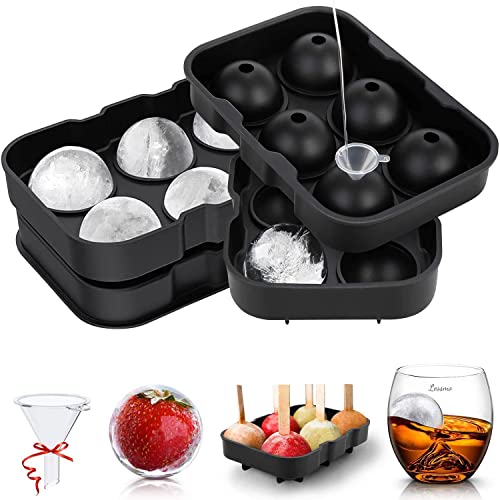 LessMo Eiswürfelform Silikon, XXL Eiskugelformer 2 Pack mit Deckel und Trichter, BPA-frei und FDA-Zugelassen, Schwarz, für Whisky, Cocktails und Babynahrung von LessMo