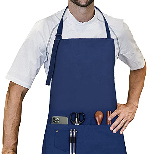 LessMo Schürze, Grillschürze und Kochschürze in Profiqualität mit verstellbarem Nackenriemen Und Mit Zwei Taschen, aus 100% Baumwolle 70 x 85 cm (Königsblau) von LessMo