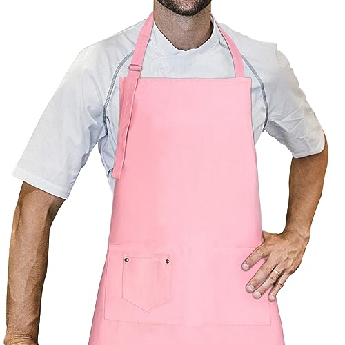 LessMo Schürze, Grillschürze und Kochschürze in Profiqualität mit verstellbarem Nackenriemen Und Mit zwei Taschen, aus 100% Baumwolle 70 x 85 cm (Rosa) von LessMo