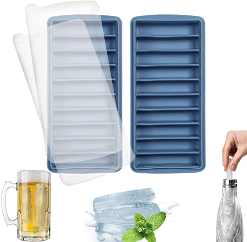 LessMo Silikon-Eiswürfelform, Eiswürfelform mit Deckel, LFGB Zertifiziert und BPA-Frei, Leicht zu Entnehmen, Verwendbar für Frozen Drinks, Whiskey und Cocktails, 10 Fächer (2, Blau) von LessMo