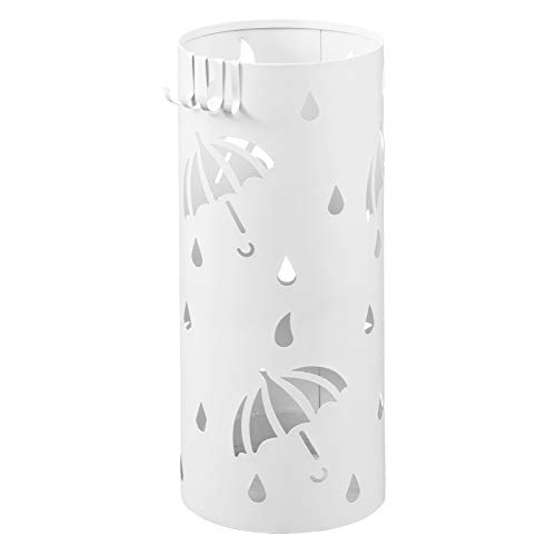 Lestarain Schirmständer Metall Regenschirmständer Schirmhalter mit Wasserauffangschale und Haken Zylinder Weiß Ø20 x H49 cm von Lestarain