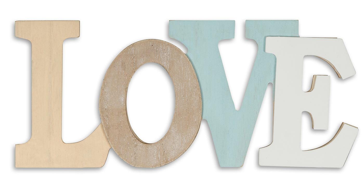 Levandeo® Deko-Schriftzug, 3D Schriftzug Love Holz 30x13cm Blau Weiß Natur Buchstaben zum von Levandeo®