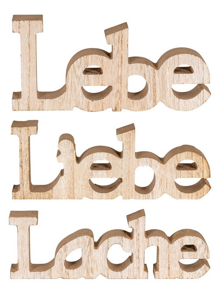 Levandeo® Deko-Schriftzug, 3er Set Schriftzug Holz Lebe Liebe Lache Braun Aufsteller Deko von Levandeo®
