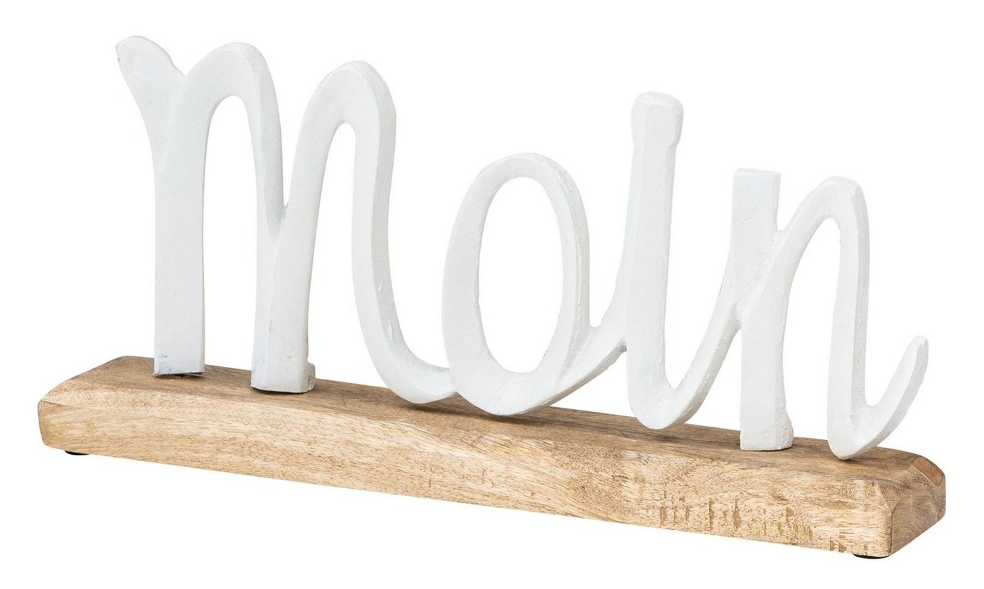 Levandeo® Deko-Schriftzug, Schriftzug Moin L33cm Metall Weiß Mango Holz Tischdeko Deko von Levandeo®