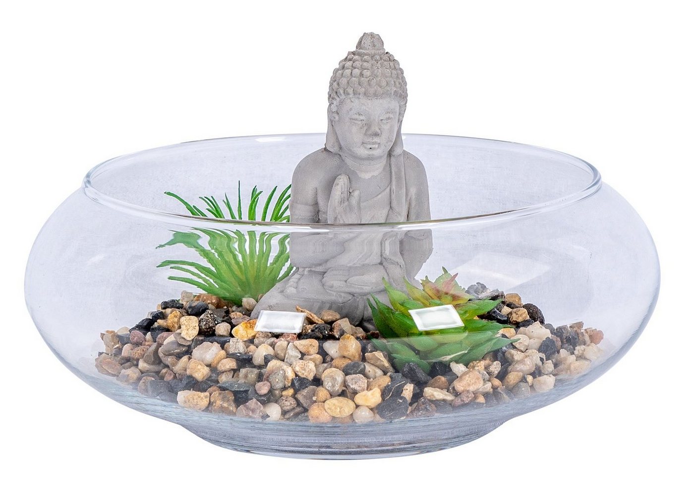 Levandeo® Dekoobjekt, Deko-Schale D20cm Buddha Figur Grüne Sukkulente Glas Kunstpflanze von Levandeo®