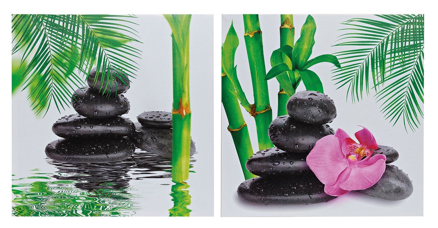 Levandeo® Leinwandbild, 2er Set Wandbilder Orchideen Bambus Feng Shui Wellness Leinwand von Levandeo®