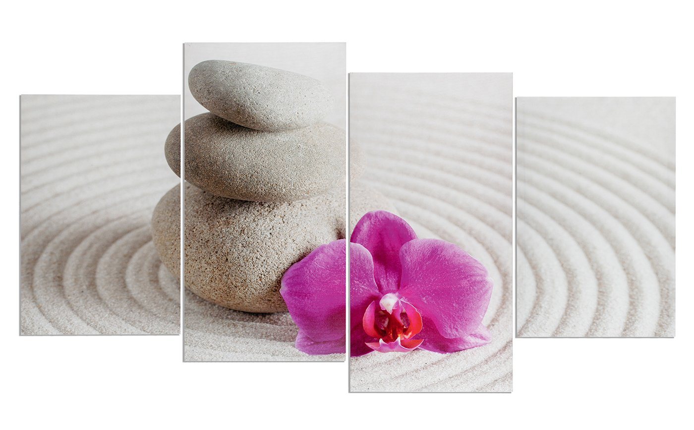 Levandeo® Leinwandbild, Wandbild 4 teilig Sand Wellness rosa Orchidee Feng Shui Bild von Levandeo®