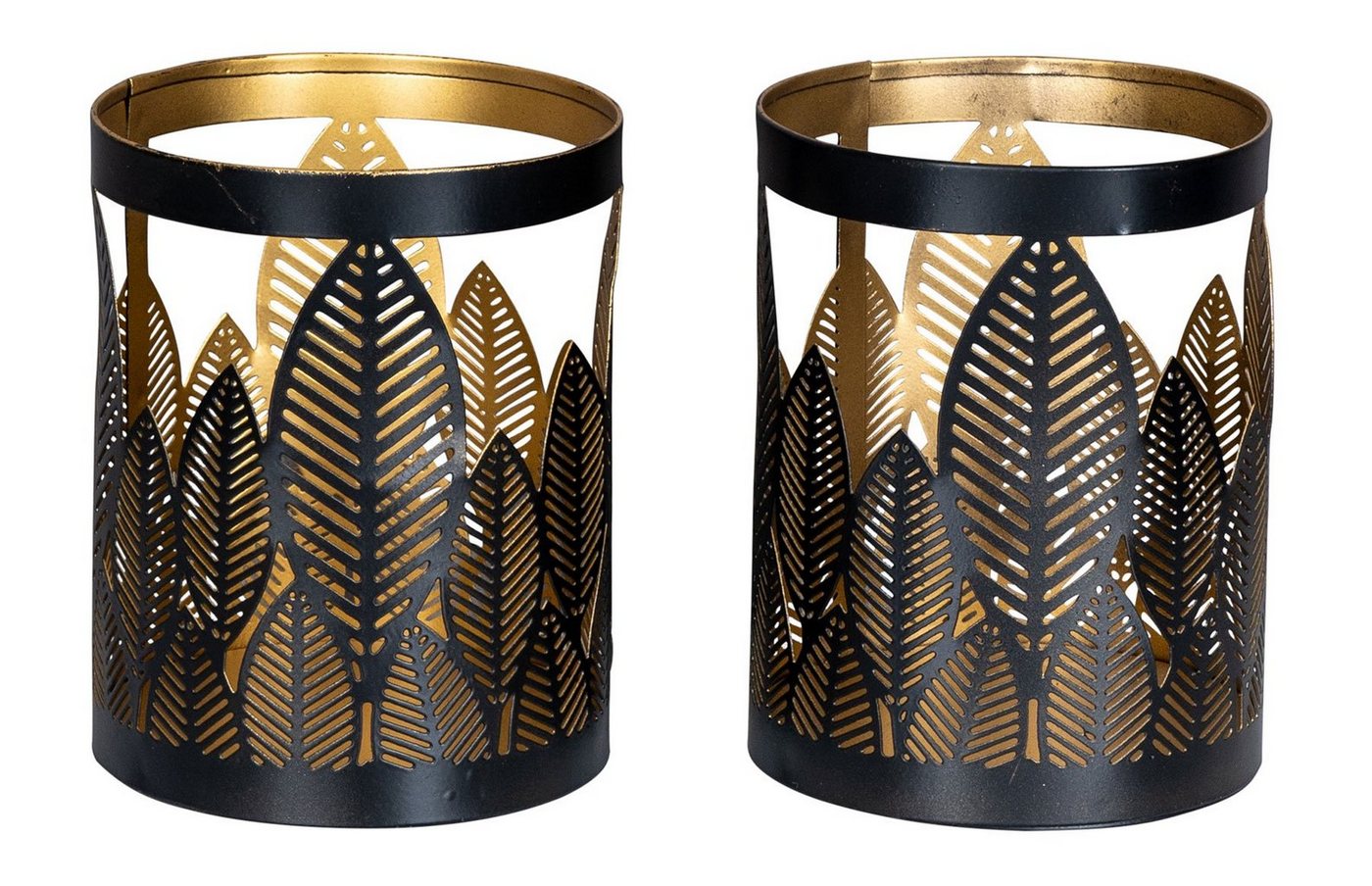 Levandeo® Teelichthalter, 2er Set Windlicht 10x13cm Schwarz Gold Metall Teelichthalter von Levandeo®