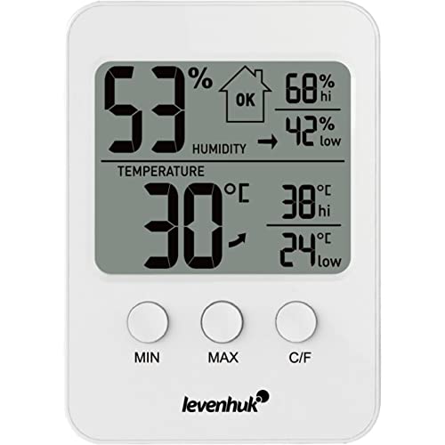 Levenhuk Wezzer BASE L30 White Drahtloses Digitales Thermohygrometer mit Integriertem LCD-Display und Komfortstufenskala von Levenhuk
