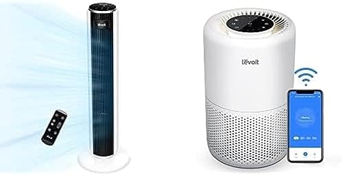 LEVOIT 28dB leiser Turmventilator mit Fortschrittlichem Schlafmodus, 7m/s Ventilator mit Fernbedienung+LEVOIT Luftreiniger H13 HEPA Filter für Allergiker von Levoit