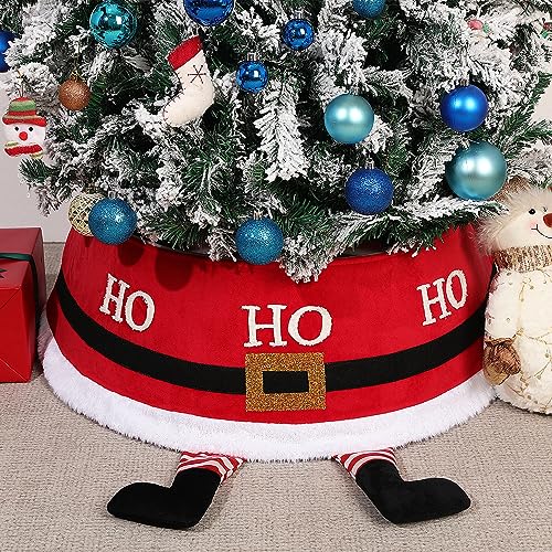 Lewondr Christmas Tree Collar, 30 Inch 3D Santa Claus Feet Sequins Large Cute Faux Fur Red Christmas Tree Skirt, Decorative Xmas Tree Ring Foldable Stand Base Cover for for Home Bed Sofa Couch von Lewondr