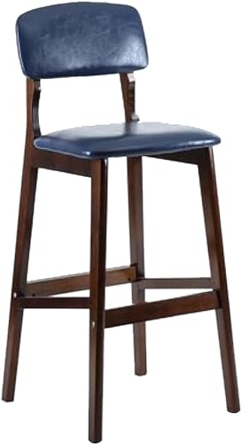 LiYaHead Hocker Moderner Esszimmerstuhl aus massivem Holz für Bar, Café, Theke, braunes Gestell, Barstühle mit Rückenlehne, weiches Kissen, Sitzhöhe 71 cm (Farbe: Blau) von LiYaHead