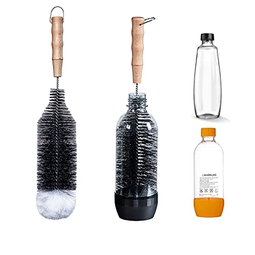 LiangMai Flaschenbürste kompatibel mit SodaStream 1L Flaschen, Crystal PET und Duo Flaschen, KST-Flasche und 1L Glasflasche, als Gläserbürste, Flaschenreiniger mit Wollkopf & Lang Griff von LiangMai