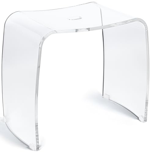 Badhocker Meran aus Acryl, XL große Sitzfläche, für die Dusche, mit Griff, Zeitloses Design, rutschsicher mit Gummifüßen, transparent von Libaro