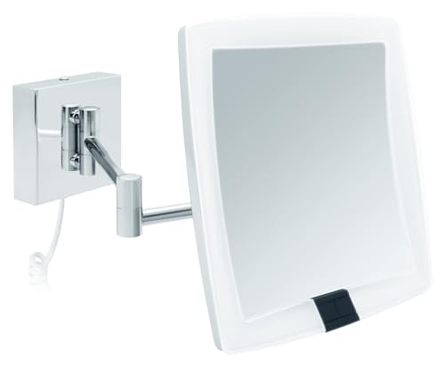 Libaro LED Kosmetikspiegel mit Sensor Verona eckig 5fach Vergrößerungsspiegel quadratisch Wandmontage weißes Kabel von Libaro