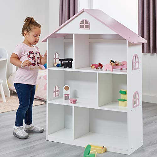 Liberty House Toys Puppenhaus-Bücherregal, Holz, Weiß/Rosa, 106,5 x 83 x 30 cm von Liberty House Toys