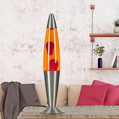 Lavalampe Aluminium Glas in Silber Orange Rot Partyraum Jugendzimmer H:42 cm G9 inkl. Leuchtmittel Retro Tischlampe Wohnzimmer JENNY von Licht-Erlebnisse