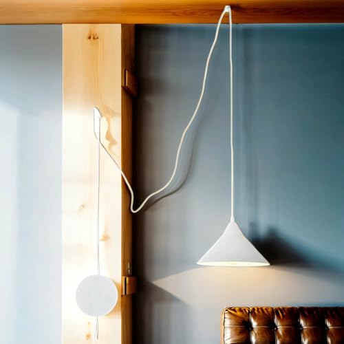 Licht-Erlebnisse Hängeleuchte flexibel aufhängbar mit Kabel + Stecker aus Metall in weiß E27 für Arbeitsbereich Schlafzimmer Wohnzimmer Hängelampe Decke Pendelleuchte von Licht-Erlebnisse